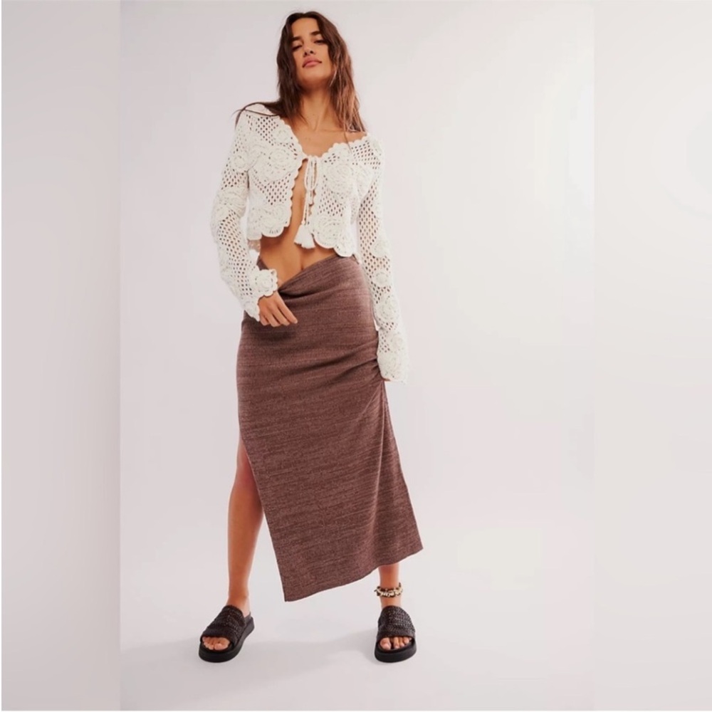 Free People Golden Hour Midi Skirt Light Brown